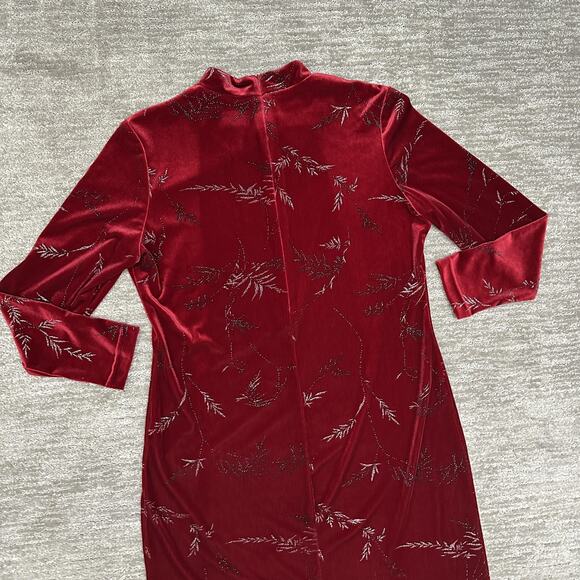 Vintage KC Spencer Dress Womens Petite M Red Velvet Maxi Evening Holiday 90s - Picture 5 of 11